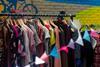 Rack of clothes in a charity shop